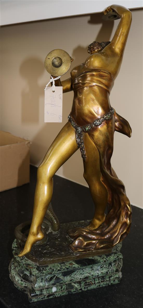 ROSSI. A bronze dancing girl with a king cobra, on a marble base, overall height 23.75in.